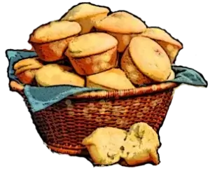 Corn Muffins in a napkin lined woven basket