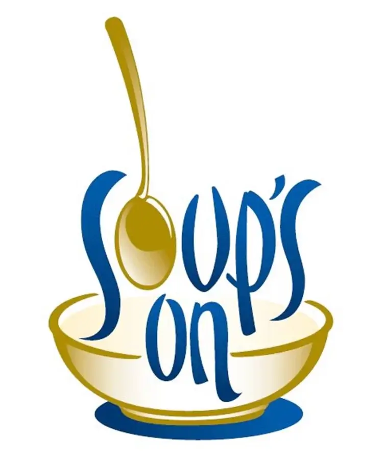 Illustration of soup bowl with title "Soup's On".